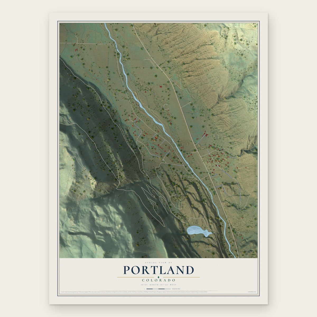 Portland, Colorado map print, the full design