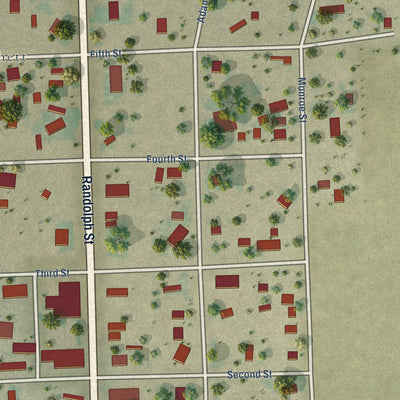 Close-up of the map of Pritchett, Colorado print showing street and building detail
