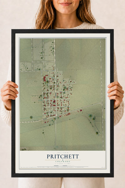 Map of Pritchett, Colorado, 18 x 24 inch print in a black wood frame