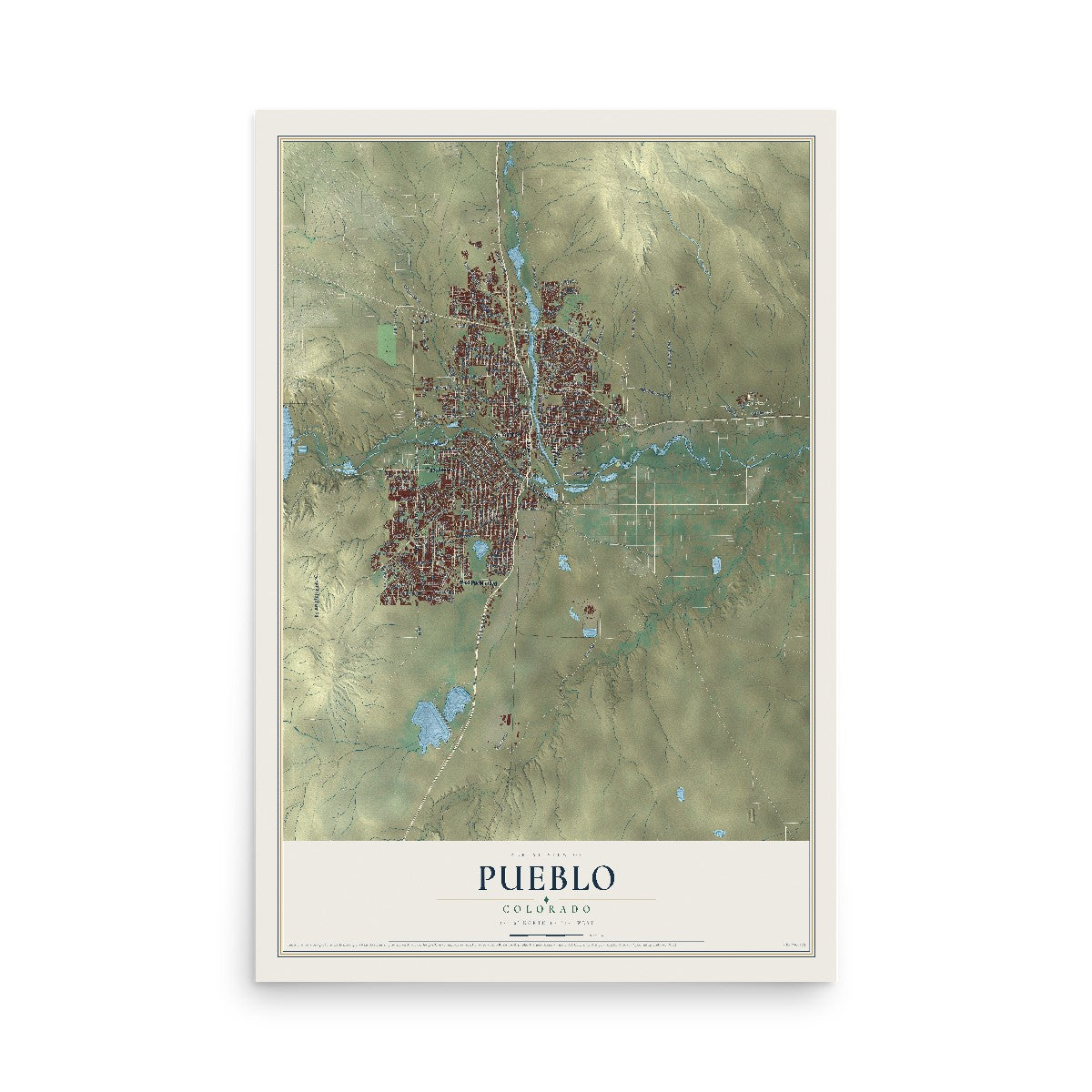 Map of Pueblo, Colorado, 12 x 18 inch unframed archival matte print