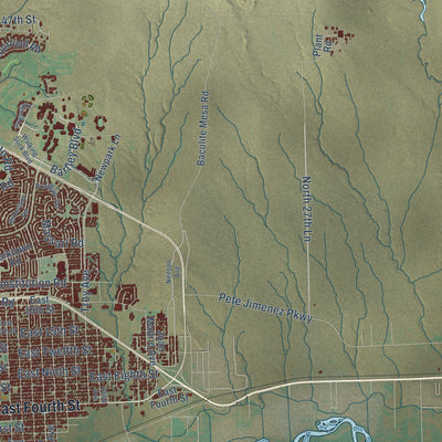 Second close-up of the map of Pueblo, Colorado print showing more streets and buildings