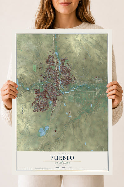 Map of Pueblo, Colorado, 18 x 24 inch unframed archival matte print