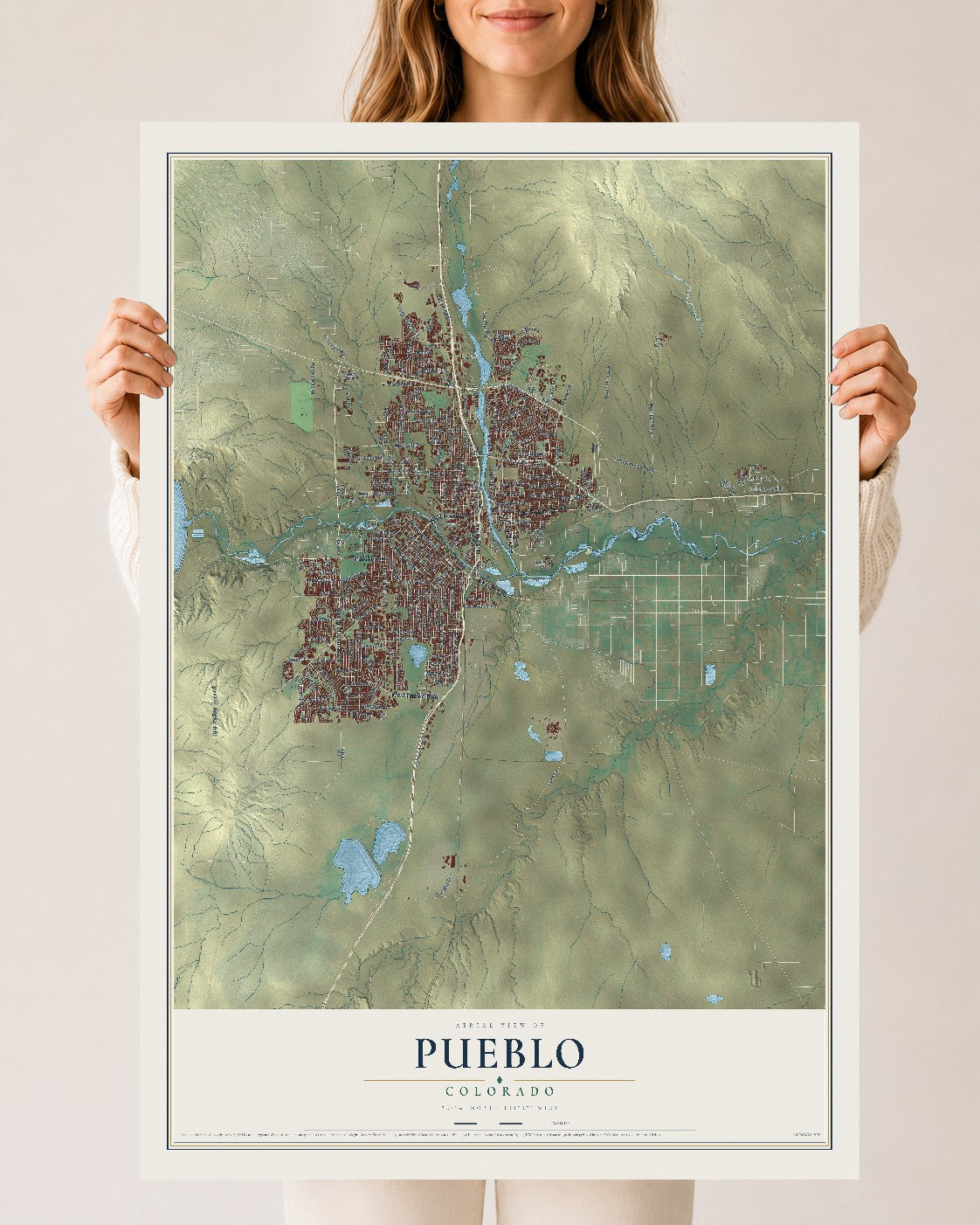 Map of Pueblo, Colorado, 24 x 36 inch unframed archival matte print