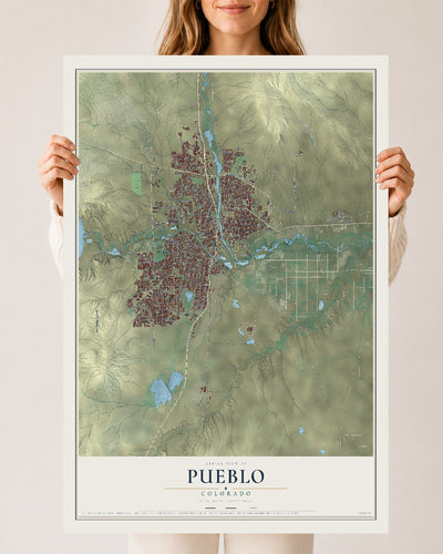 Map of Pueblo, Colorado, 24 x 36 inch unframed archival matte print