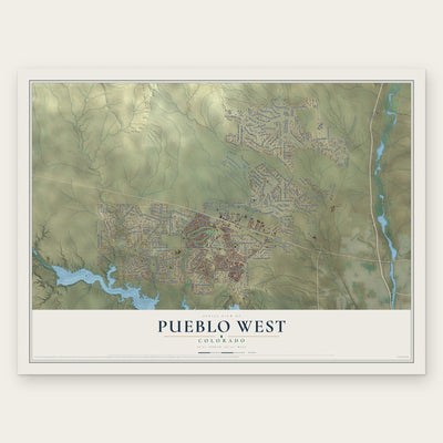 Pueblo West, Colorado map print, the full design