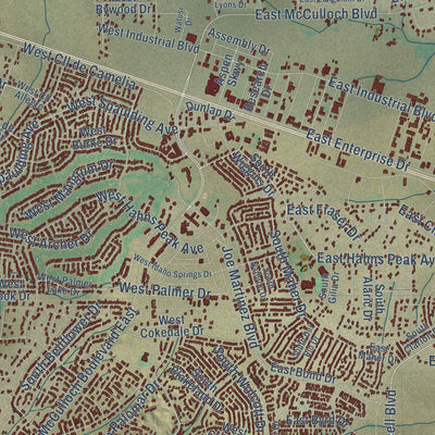 Close-up of the map of Pueblo West, Colorado print showing street and building detail