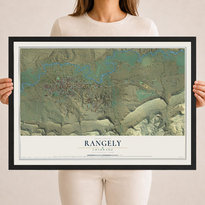 Map of Rangely, Colorado, 18 x 24 inch print in a black wood frame