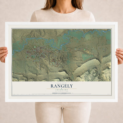Map of Rangely, Colorado, 18 x 24 inch print in a white wood frame