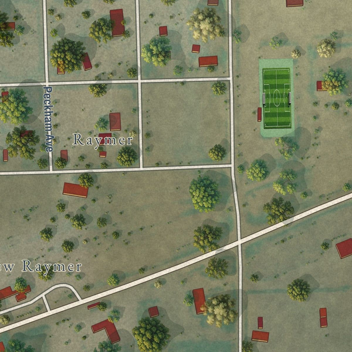 Close-up of the map of Raymer (New Raymer), Colorado print showing street and building detail