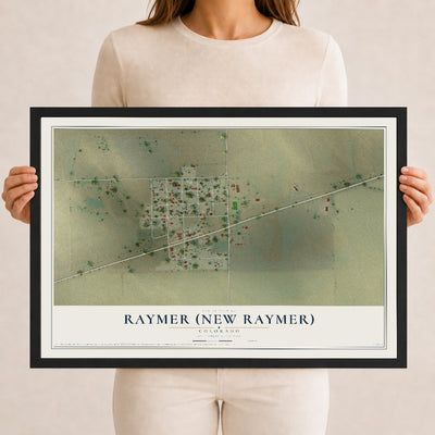 Map of Raymer (New Raymer), Colorado, 12 x 18 inch print in a black wood frame