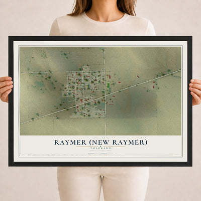 Map of Raymer (New Raymer), Colorado, 18 x 24 inch print in a black wood frame
