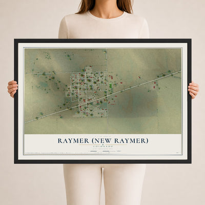 Map of Raymer (New Raymer), Colorado, 24 x 36 inch print in a black wood frame