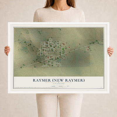 Map of Raymer (New Raymer), Colorado, 24 x 36 inch print in a white wood frame