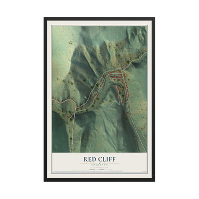 Map of Red Cliff, Colorado, 12 x 18 inch print in a black wood frame