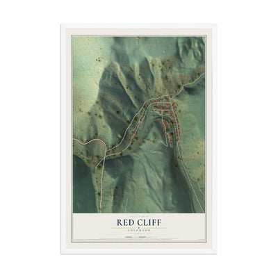 Map of Red Cliff, Colorado, 12 x 18 inch print in a white wood frame