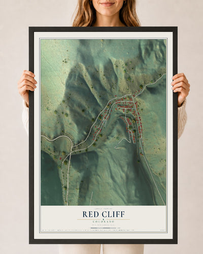 Map of Red Cliff, Colorado, 24 x 36 inch print in a black wood frame