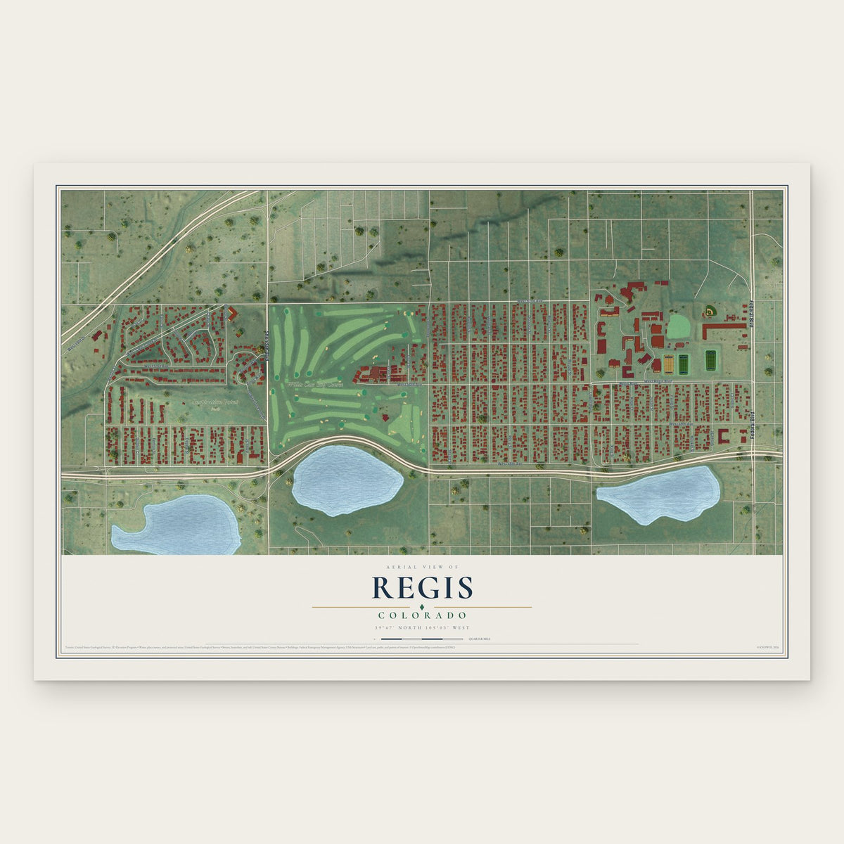 Regis, Colorado map print, the full design