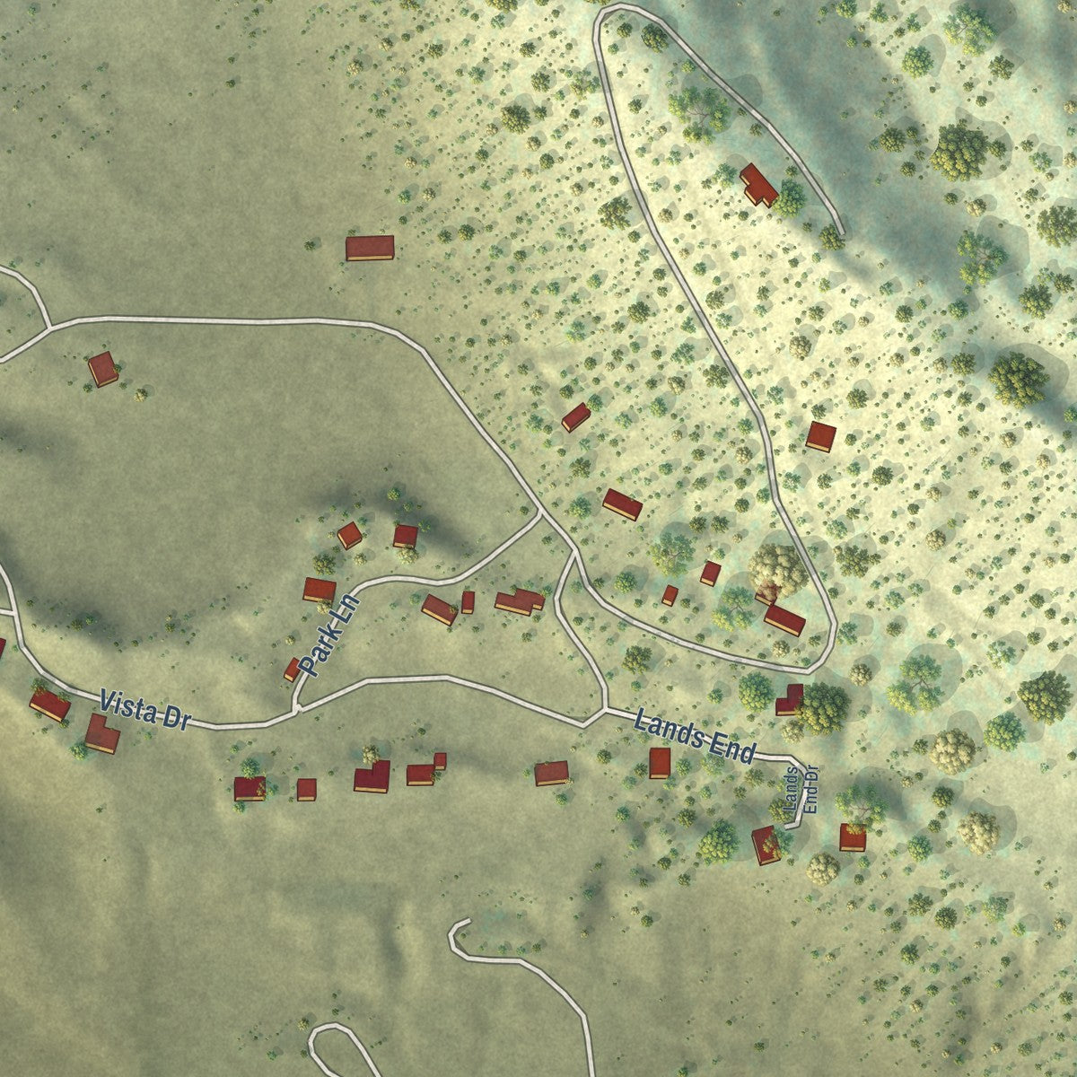 Second close-up of the map of Ridgway, Colorado print showing more streets and buildings