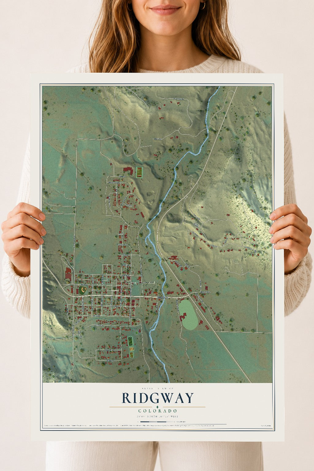 Map of Ridgway, Colorado, 18 x 24 inch unframed archival matte print