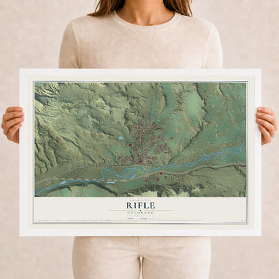 Map of Rifle, Colorado, 12 x 18 inch print in a white wood frame
