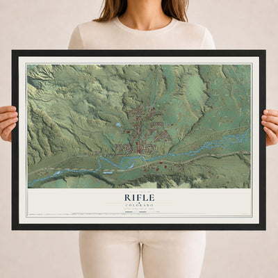 Map of Rifle, Colorado, 18 x 24 inch print in a black wood frame