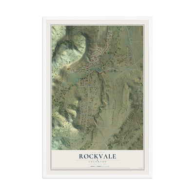 Map of Rockvale, Colorado, 12 x 18 inch print in a white wood frame