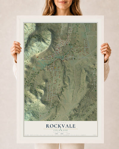 Map of Rockvale, Colorado, 24 x 36 inch print in a white wood frame