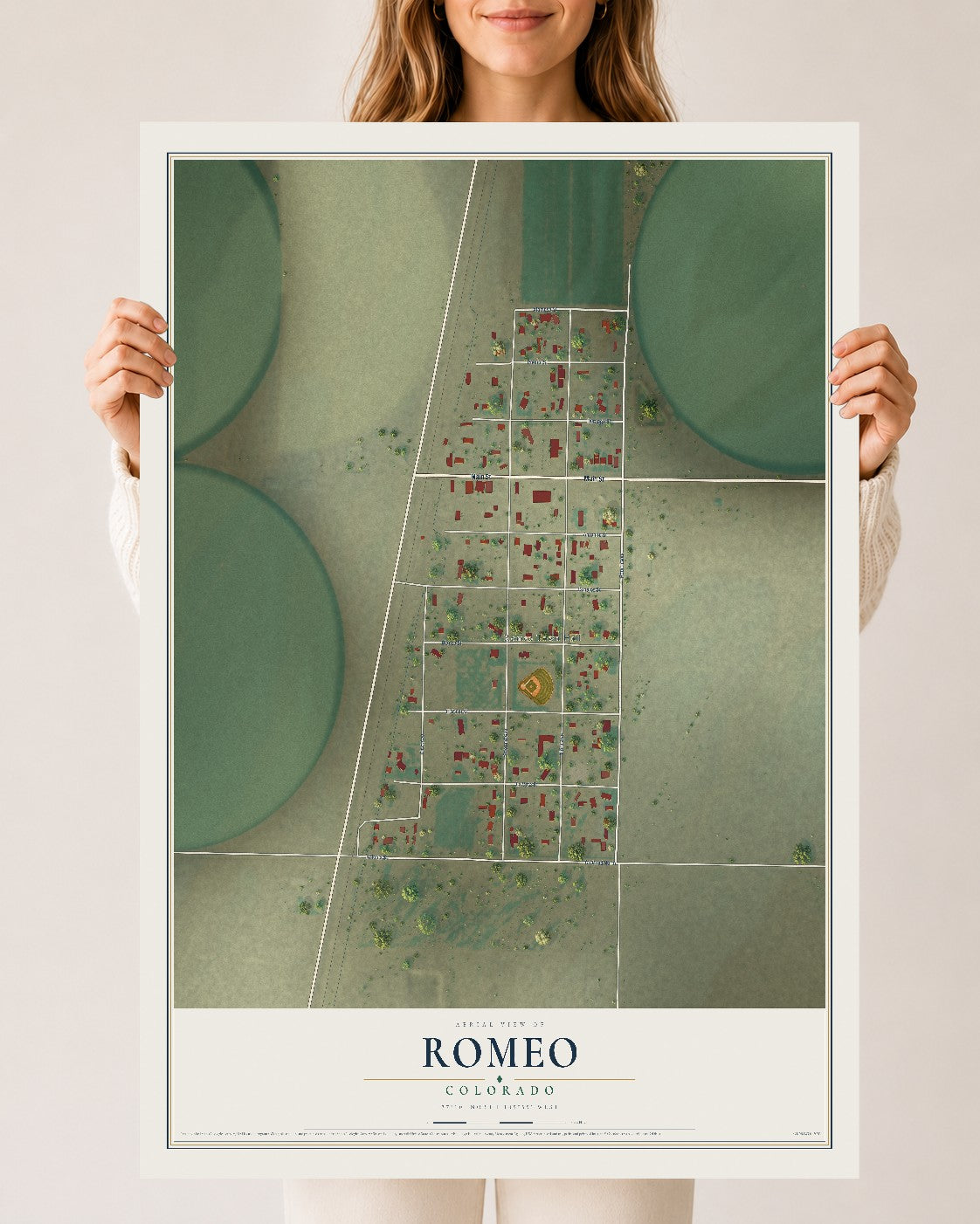 Map of Romeo, Colorado, 24 x 36 inch unframed archival matte print