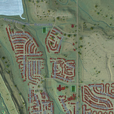 Close-up of the map of Roxborough Park, Colorado print showing street and building detail