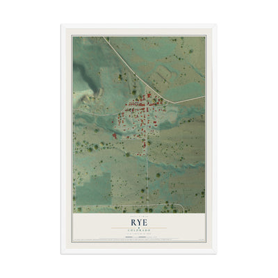 Map of Rye, Colorado, 12 x 18 inch print in a white wood frame