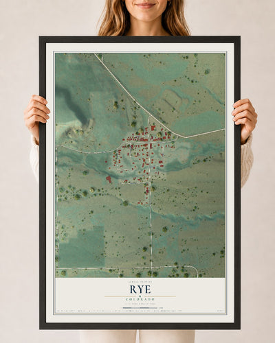 Map of Rye, Colorado, 24 x 36 inch print in a black wood frame