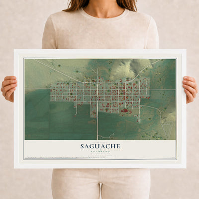 Map of Saguache, Colorado, 12 x 18 inch print in a white wood frame