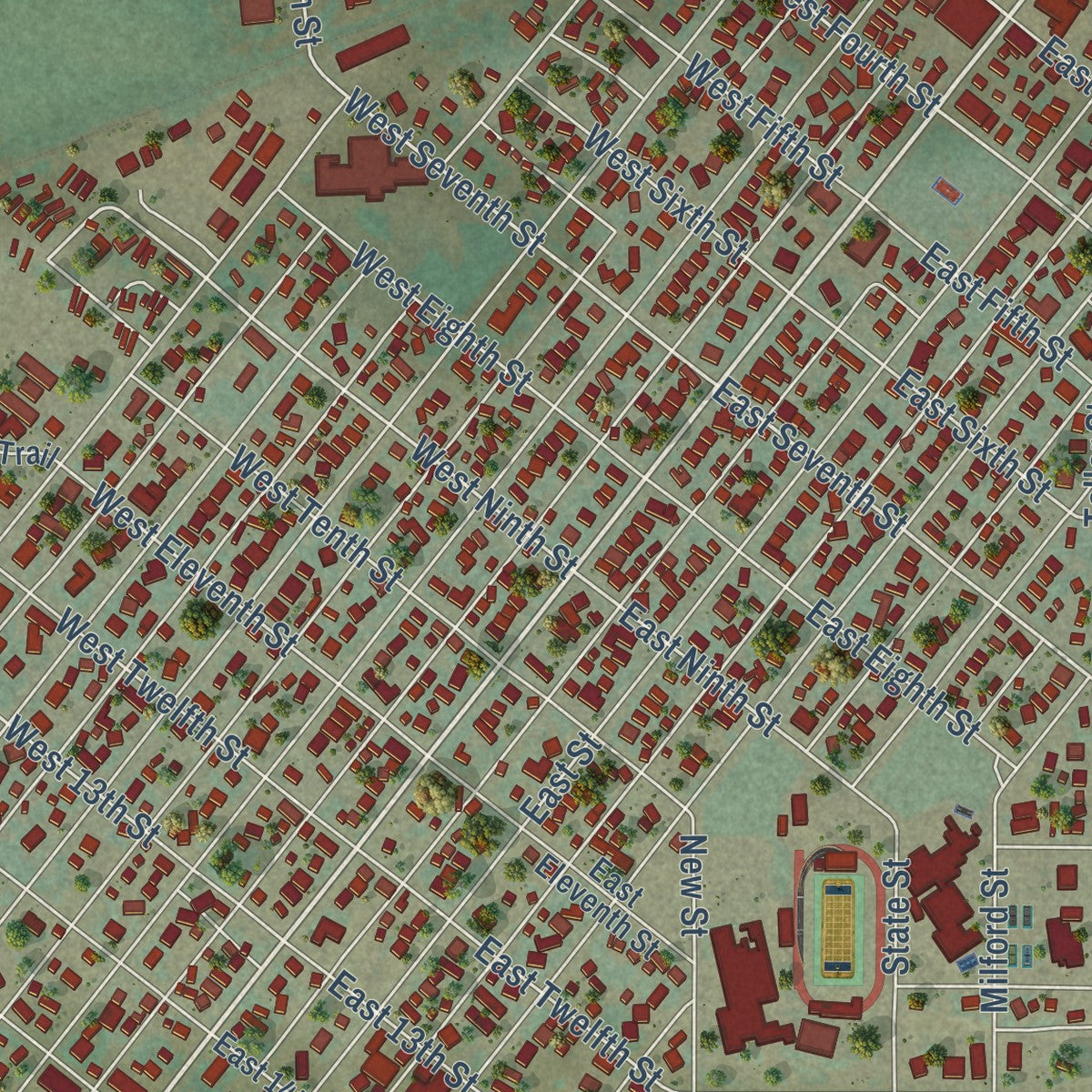 Close-up of the map of Salida, Colorado print showing street and building detail