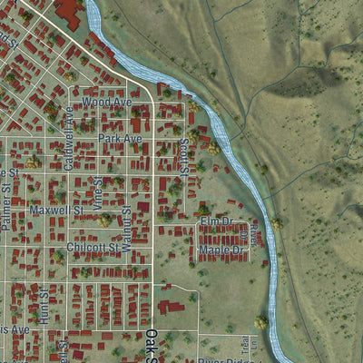 Second close-up of the map of Salida, Colorado print showing more streets and buildings