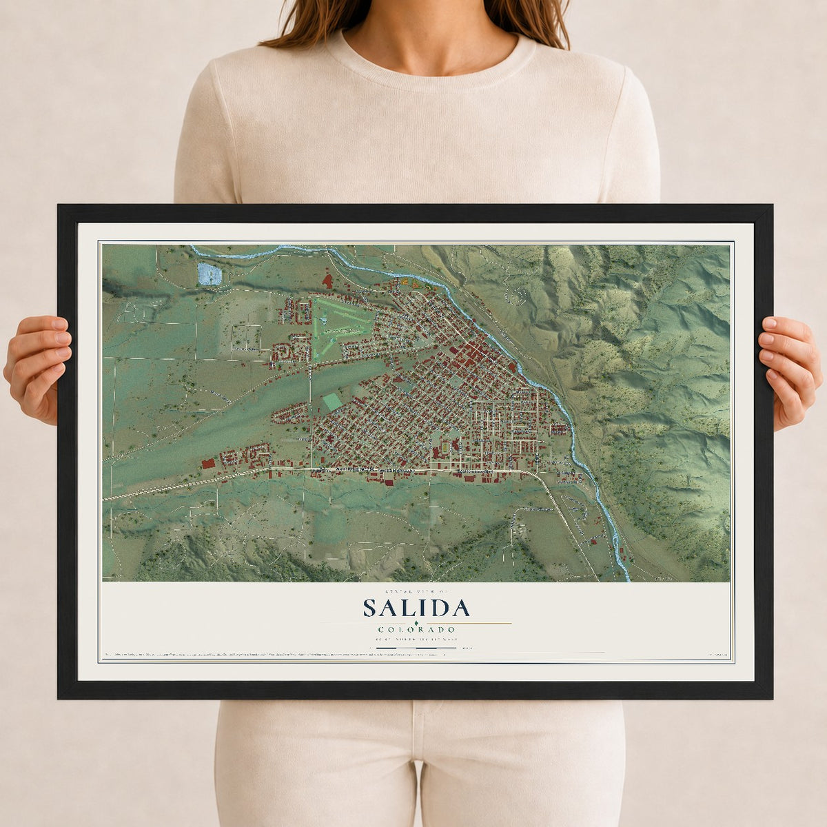 Map of Salida, Colorado, 12 x 18 inch print in a black wood frame
