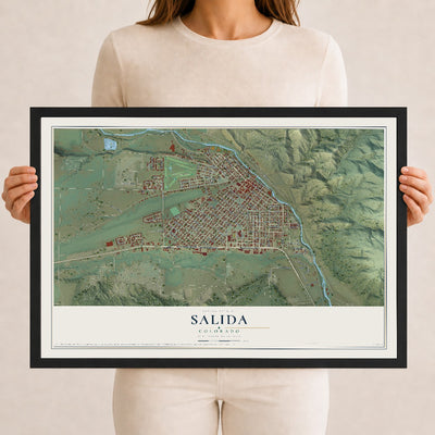Map of Salida, Colorado, 12 x 18 inch print in a black wood frame