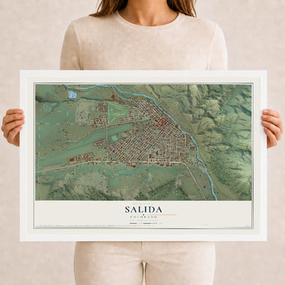 Map of Salida, Colorado, 12 x 18 inch print in a white wood frame