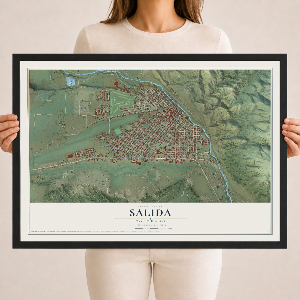 Map of Salida, Colorado, 18 x 24 inch print in a black wood frame