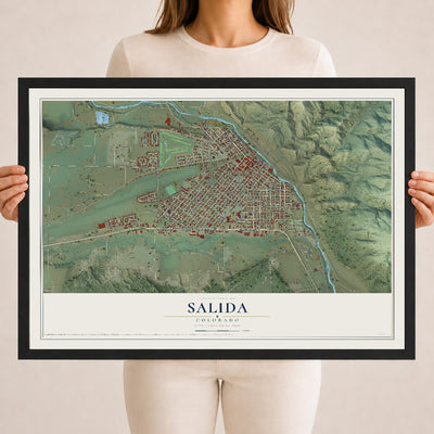 Map of Salida, Colorado, 18 x 24 inch print in a black wood frame