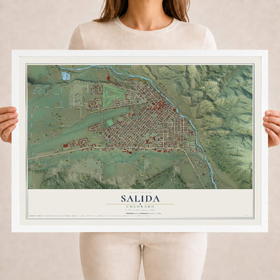 Map of Salida, Colorado, 18 x 24 inch print in a white wood frame
