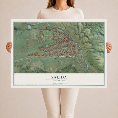 Map of Salida, Colorado, 24 x 36 inch unframed archival matte print
