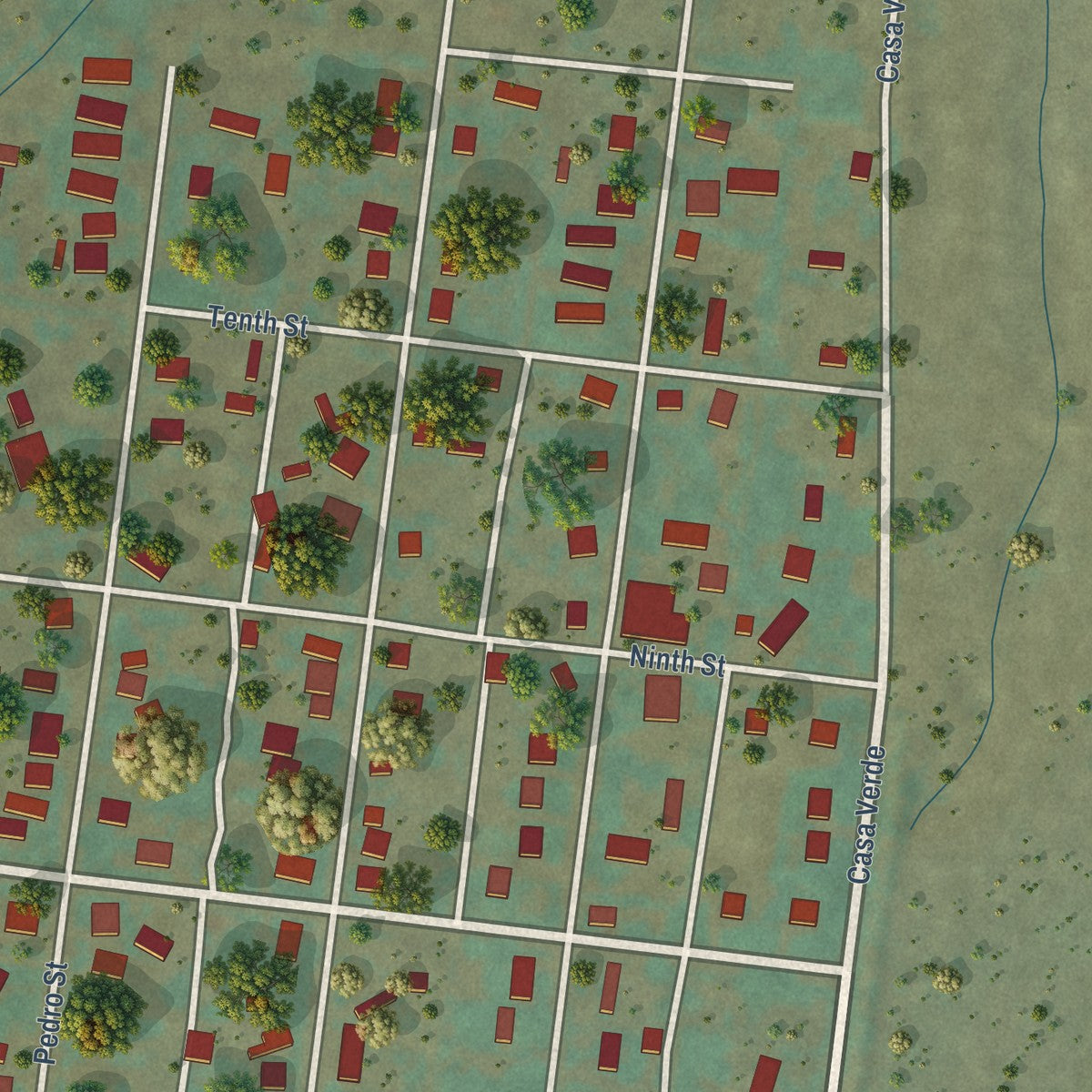 Close-up of the map of San Luis, Colorado print showing street and building detail