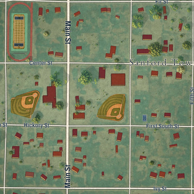 Close-up of the map of Sanford, Colorado print showing street and building detail