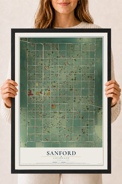 Map of Sanford, Colorado, 18 x 24 inch print in a black wood frame