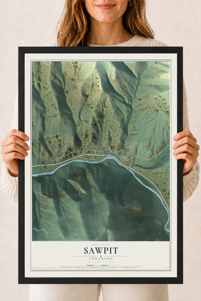 Map of Sawpit, Colorado, 18 x 24 inch print in a black wood frame