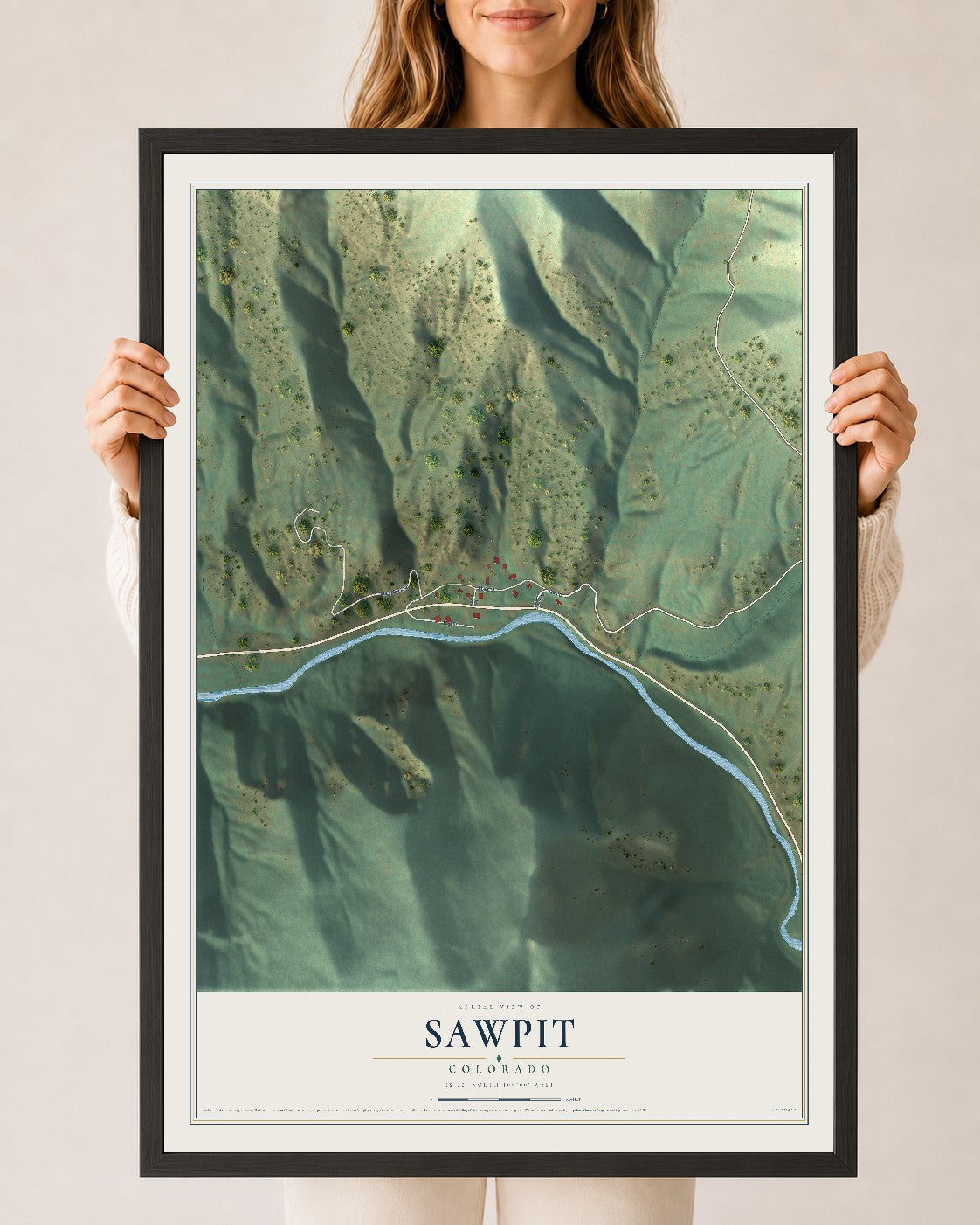 Map of Sawpit, Colorado, 24 x 36 inch print in a black wood frame