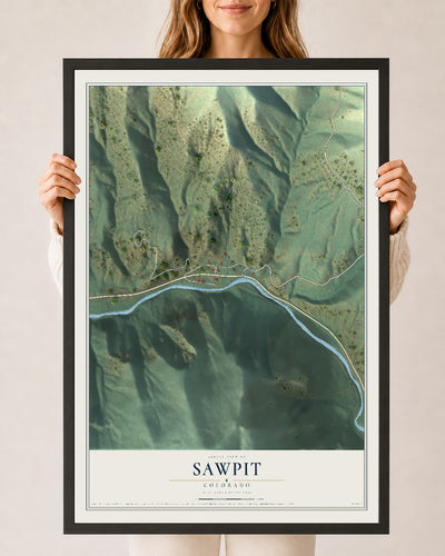 Map of Sawpit, Colorado, 24 x 36 inch print in a black wood frame