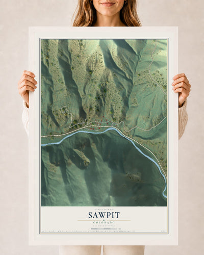 Map of Sawpit, Colorado, 24 x 36 inch print in a white wood frame