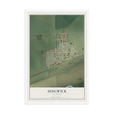 Map of Sedgwick, Colorado, 12 x 18 inch print in a white wood frame