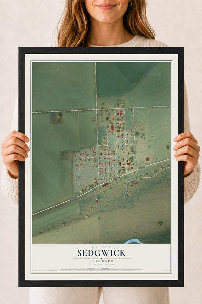 Map of Sedgwick, Colorado, 18 x 24 inch print in a black wood frame
